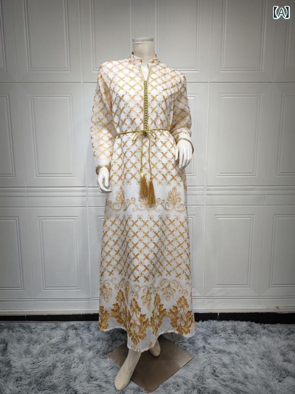 レディース 夏 エスニック ワンピース 体型カバー 中東 ファッション 刺繍 ドレス ドバイ サウジ 長袖 春