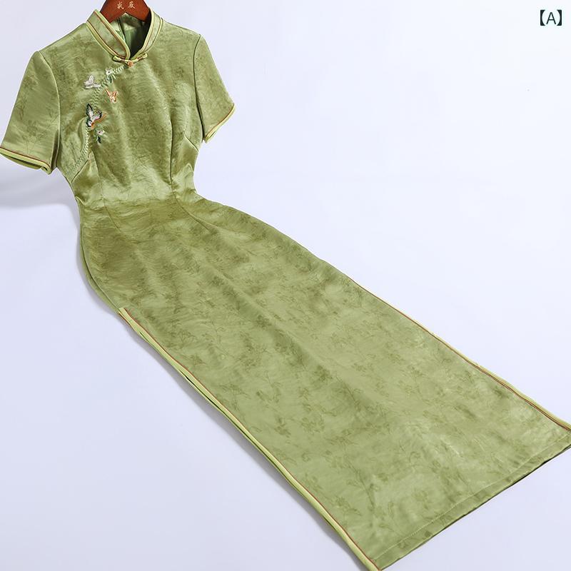 China Dress - レディース チャイナ ドレス 春秋 コスプレ ワンピース 緑 上品 洗練 ガールズ 民族風 エレガント 半袖