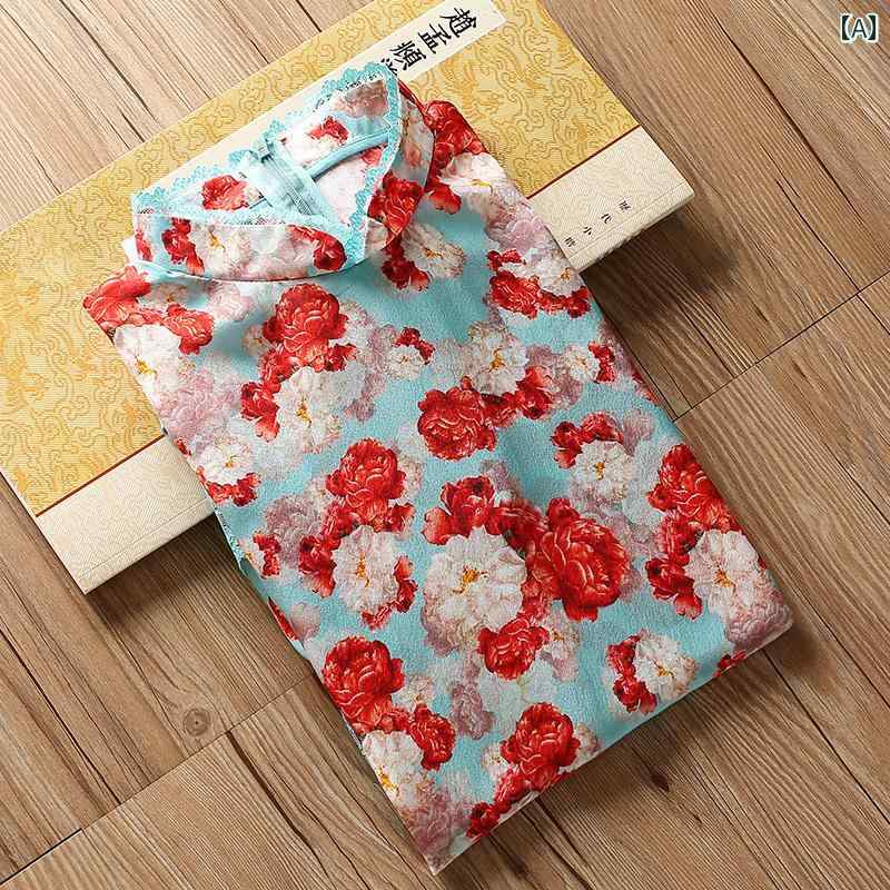 レディース 夏 ワンピース 半袖 きれいめ 上品 マザーズ おしゃれ お母さん お呼ばれ ドレス チャイナ 中華風 女性 サマーウェア スタイル 桑 レトロ 若々しい スカート