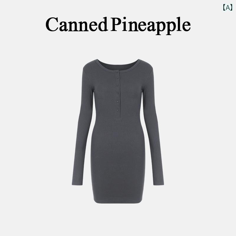 レディース ワンピース イン コミック フィギュア スリム ヒップ カバー ニット ドレス 春秋 内側 ボタ..