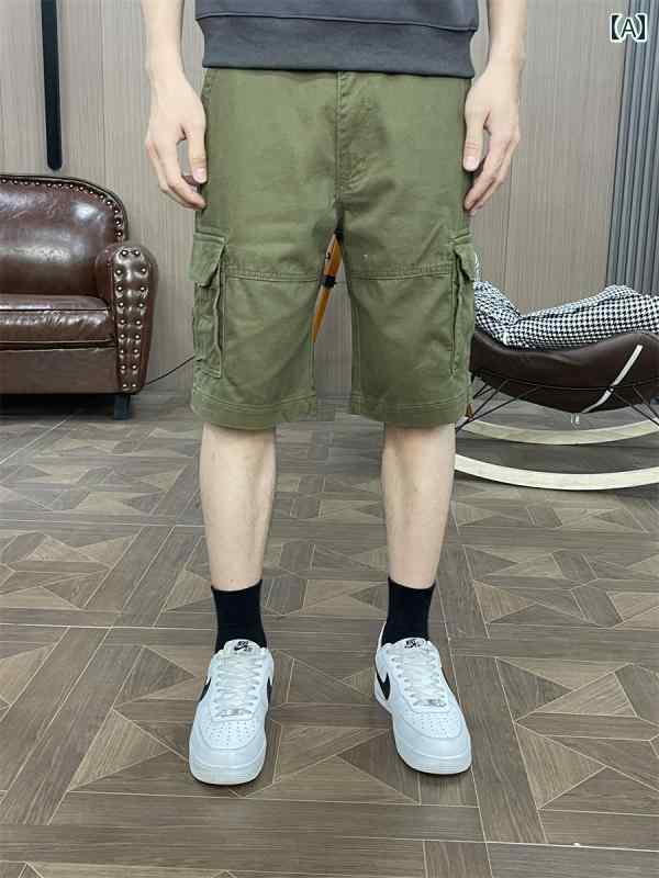 Short, Half Pants - メンズ 夏 カジュアル パンツ ハーフ サマー ボトムス アウトドア ズボン ストレート ショート ワークウェア スポーツ 五分丈 ミディアム 半ズボン ミリタリーグリーン
