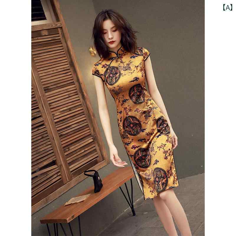 レディース チャイナ ドレス エレガント ワンピース 撮影 衣装 少女 文学的 フレッシュ 学生 小さい ミドル丈