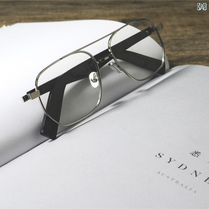 サングラス おしゃれ オールシーズン レトロ 紳士 メガネ ノスタルジック メタルフレーム ダブルビーム 抗 ブルー ライト ニュートラル スクエア フレーム