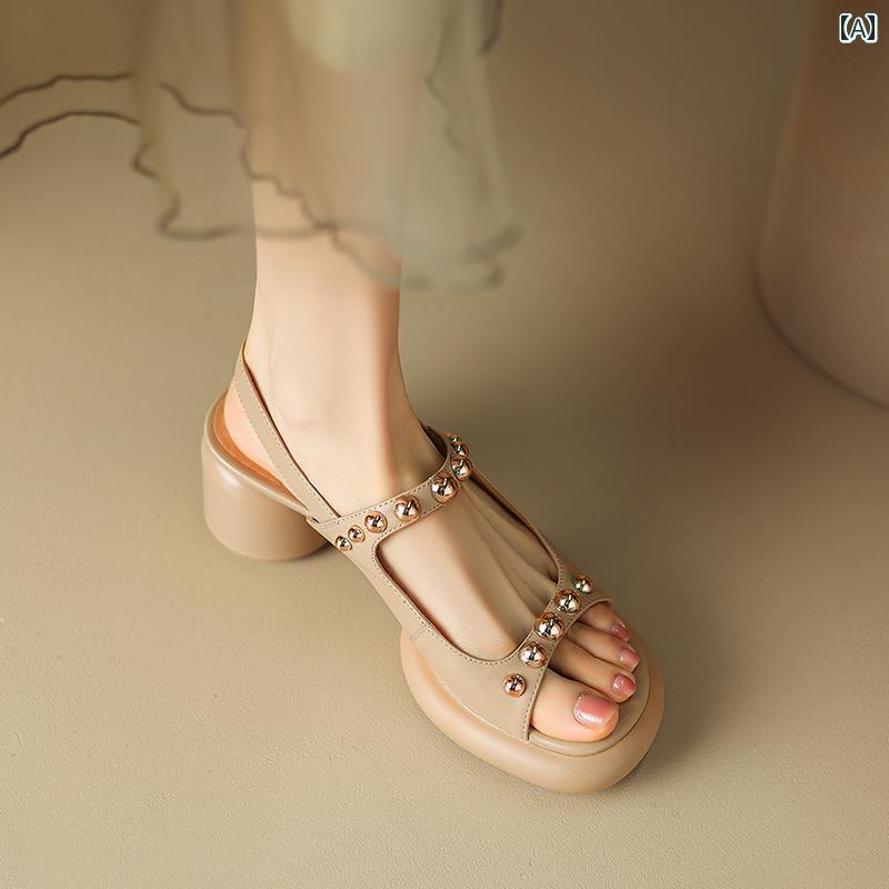 レディース 夏 カジュアル 厚底 サンダル おしゃれ スタッズ ストラップ 女性 アウター ハイヒール 太い ヒール 快適