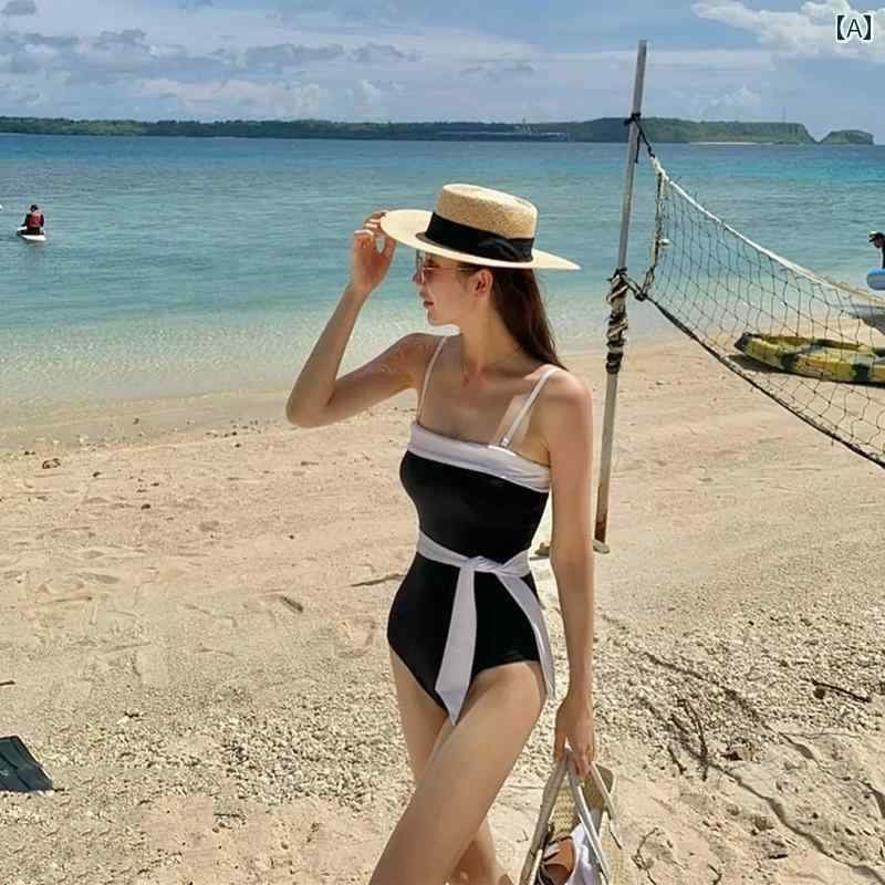 レディース 夏 水着 おしゃれ リゾート プール ビーチ スタイル 黒白 カラー ブロック ワンピース 三角 セクシー 小胸 プッシュアップ ギャザー スリム 見せ お腹 カバー 温泉 海水浴