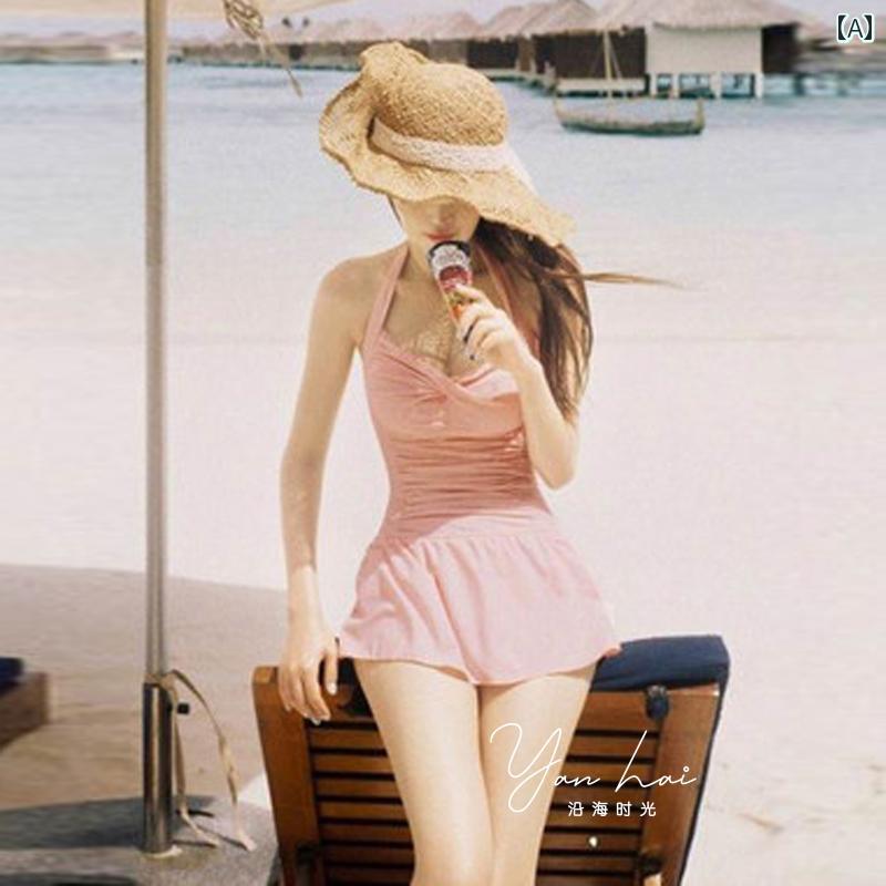 レディース ワンピース 水着 かわいい スカート風 スイムウェア サマー レジャー プール リゾート 海水浴 韓国 甘め 爽やか お腹 カバー 着痩せ ガーリー 温泉