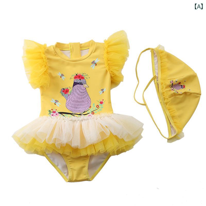 樂天商城 - 夏 水着 キッズ リゾート プール ビーチ 水泳 水遊び 子供用 スイムウェア 女の子 女性 ベビー フライング スリーブ ガーゼ スカート ワンピース