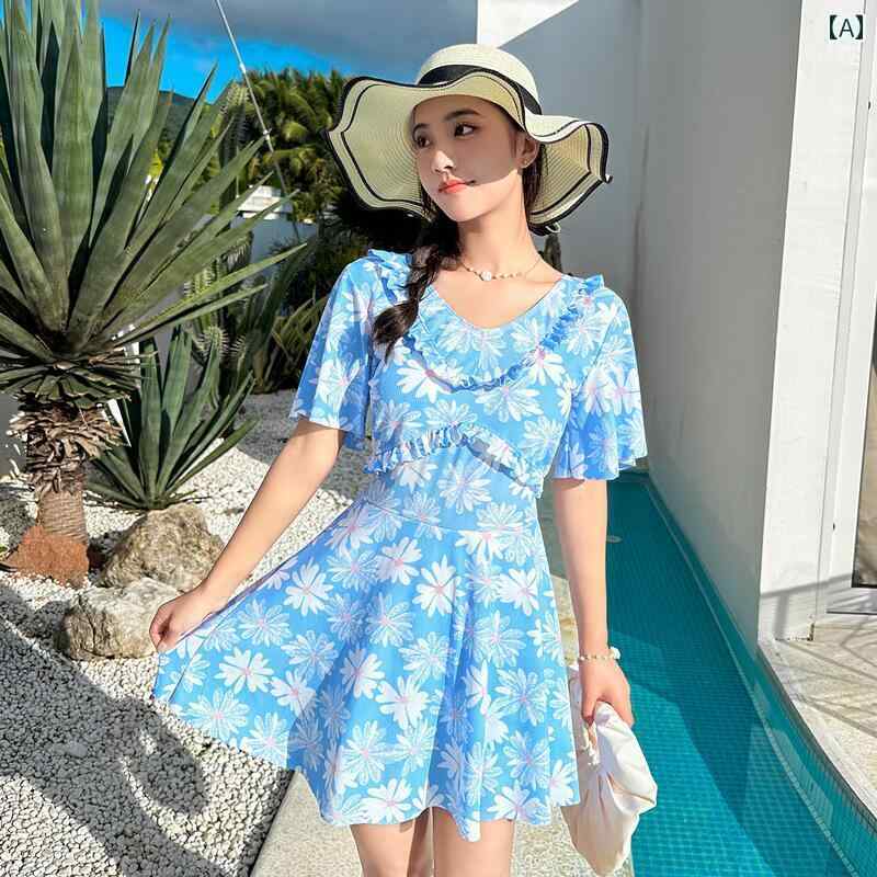 レディース ワンピース 水着 かわいい スカート風 スイムウェア サマー レジャー プール リゾート 海水浴 プリント 韓国 小さめ 爽やか お腹 カバー 着痩せ 牧歌 風 半袖 温泉
