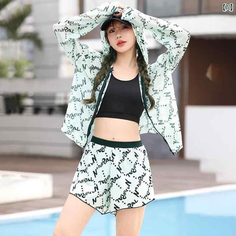 Two-Piece - レディース スポーツ 水着 大きいサイズ フィットネス トレーニング スイムウェア 女性 セパレート 保守的 肌 カバー アップ 日焼け防止 長袖 海辺 休暇 スリーピース