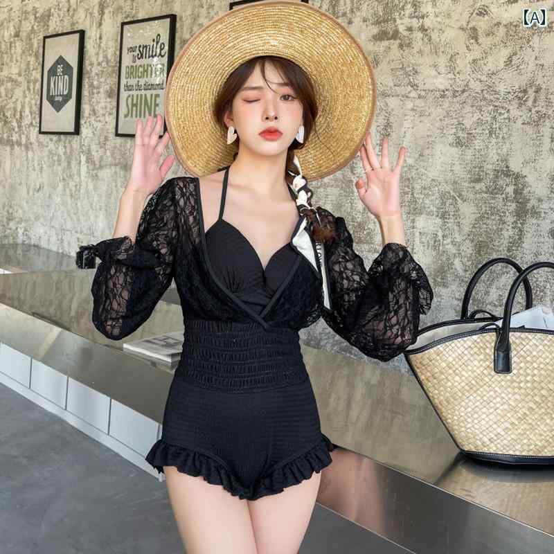 レディース 夏 水着 おしゃれ ビーチ プール 海水浴 リゾート レジャー 女性 ワンピース ボクサー アングル 保守的 スリム 見せ お腹 カバー 韓国 魅惑的 スーパー フェアリー 長袖 レース