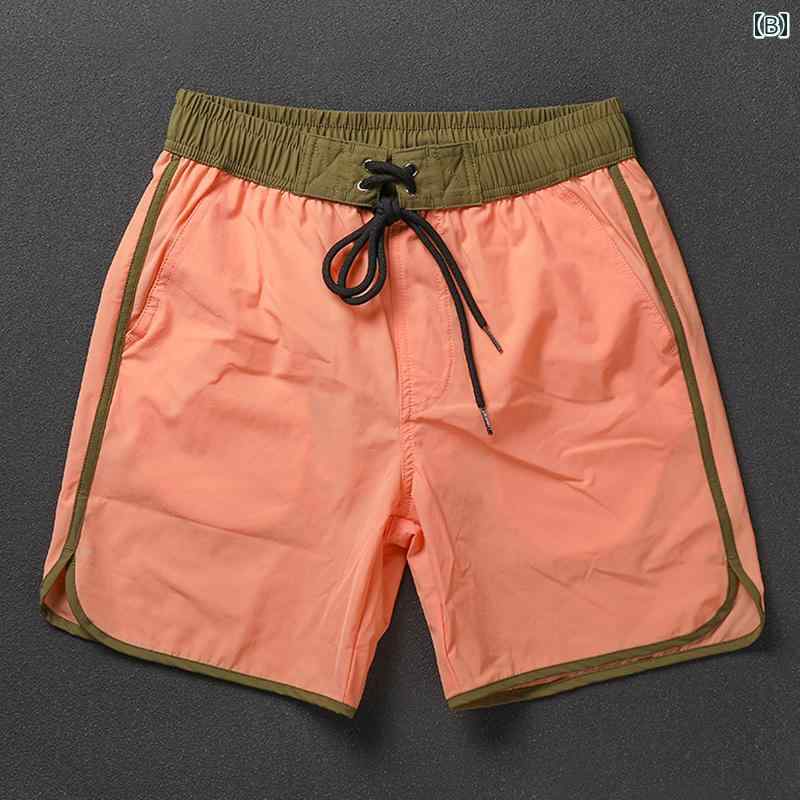 メンズ 夏 パンツ ビーチ 海パン 水着 プール サーフィン 海水浴 ショート マイクロ 弾性 ソリッドカラー ベーシック バーガンディ 小柄