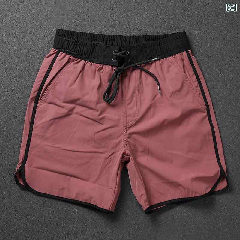 メンズ 夏 パンツ ビーチ 海パン 水着 プール サーフィン 海水浴 ショート マイクロ 弾性 ソリッドカラー ベーシック バーガンディ 小柄