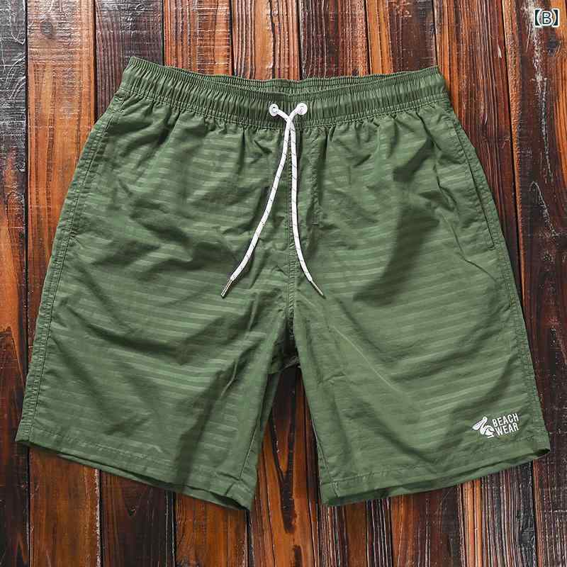メンズ 夏 カジュアル パンツ 防水 ビーチ 海パン 水着 プール サーフィン 海水浴 ストライプ スリークォーター ショーツ 旅行 休暇 速乾 スポーツ