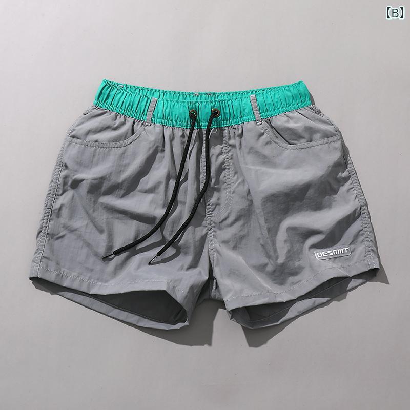 メンズ カジュアル パンツ ビーチ 海パン 水着 プール サーフィン 海水浴 ショーツ スポーツ スリークォーター 速乾 ランニング フィットネス 裏地 コントラスト ベルト 水泳