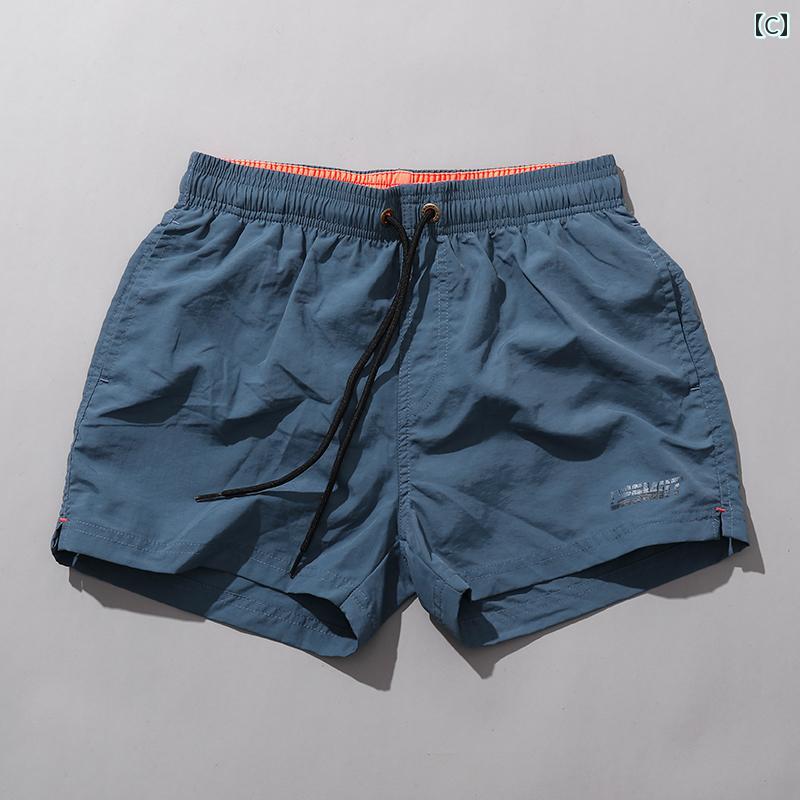 メンズ カジュアル パンツ ビーチ 海パン 水着 プール サーフィン 海水浴 ショーツ スポーツ スリークォーター 速乾 ランニング フィットネス 裏地 コントラスト ベルト 水泳