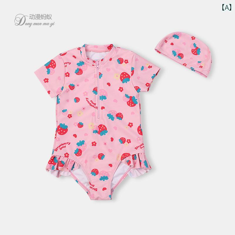夏 女子 水着 キッズ ベビー サマー ビーチ プール 海水浴 スイミング ウェア 赤ちゃん 水遊び 子供用 ワンピース ガールズ 甘くて かわいい イチゴ ジッパー