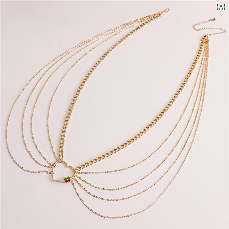 レディース 夏 チェーン アクセサリー ボディ ビキニ 水着 プール ビーチ 海水浴 アクセ セクシー アメリカン ジュエリー スイート クール メタル 塗装 エナメル ウエスト シンプル 用途 広い 多層 ラブ