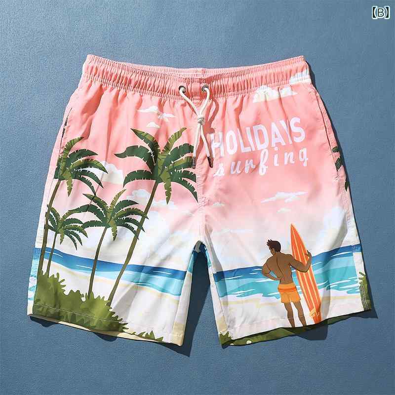 メンズ 夏 パンツ ビーチ 海パン 水着 プール サーフィン 海水浴 用 プリント 着用 ゆったり 速乾 防 沫性 ショート