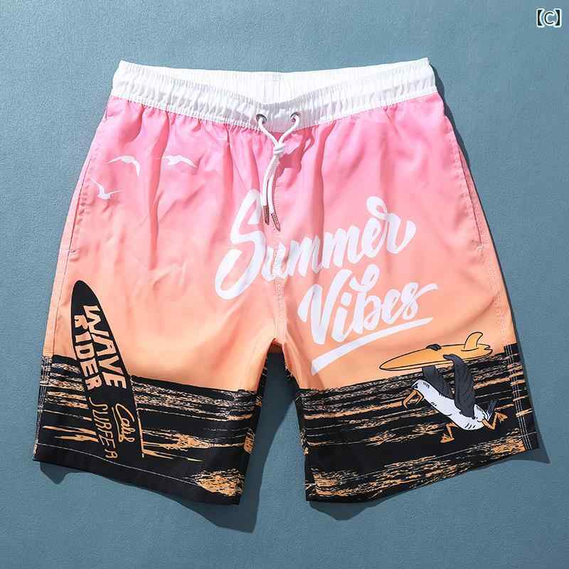 メンズ 夏 パンツ ビーチ 海パン 水着 プール サーフィン 海水浴 用 プリント 着用 ゆったり 速乾 防 沫性 ショート
