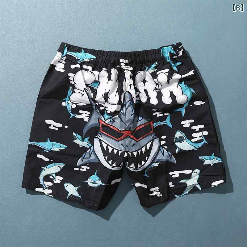 メンズ 夏 パンツ ビーチ 海パン 水着 プール サーフィン 海水浴 サメ プリント 速乾 水泳 大輪