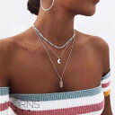レディース ネックレス アクセサリー エスニック リゾート ビーチ 水着 海水浴 ビキニ アクセ レトロ ナチュラル ピンク クリスタル 桃 花 幸運 六角 柱 ペンダント 三日月 多層