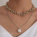 レディース ネックレス アクセサリー チェーン エスニック リゾート ビーチ 水着 海水浴 ビキニ アクセ シンプル ヒップ ホップ パンク 太い パールペンダント 二層 多層 鎖骨