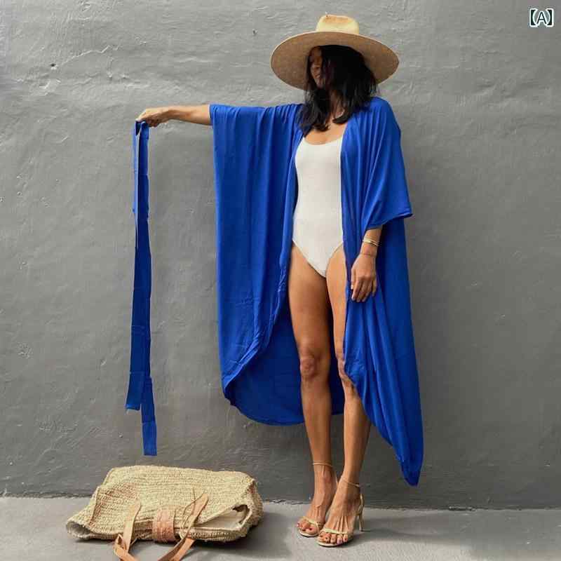 ビーチ ショール おしゃれ タイ 休暇 薄手 コート カバー アップ 水着 カーディガン 女性 アウターウェア シーサイド ミドル丈 日焼け防止 服