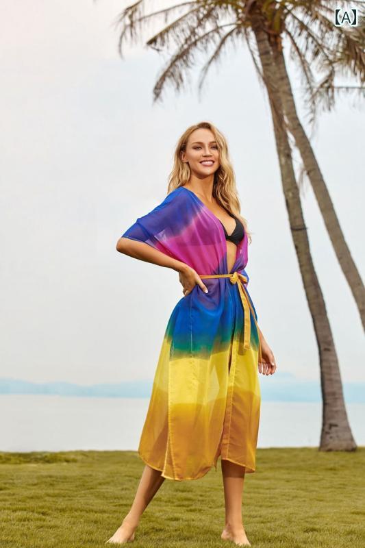 ビーチ ショール おしゃれ 海辺 レインボー 水着 カバー アップ リゾート 服 女性用 日焼け防止 旅行 適 シフォン フェアリー