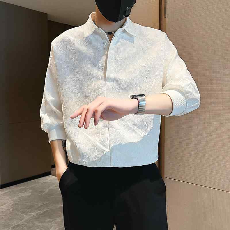 メンズ ファッション シャツ 半袖 夏 ひんやり 涼しい 快適 ドレープ ジャカード 七分袖 ファッション