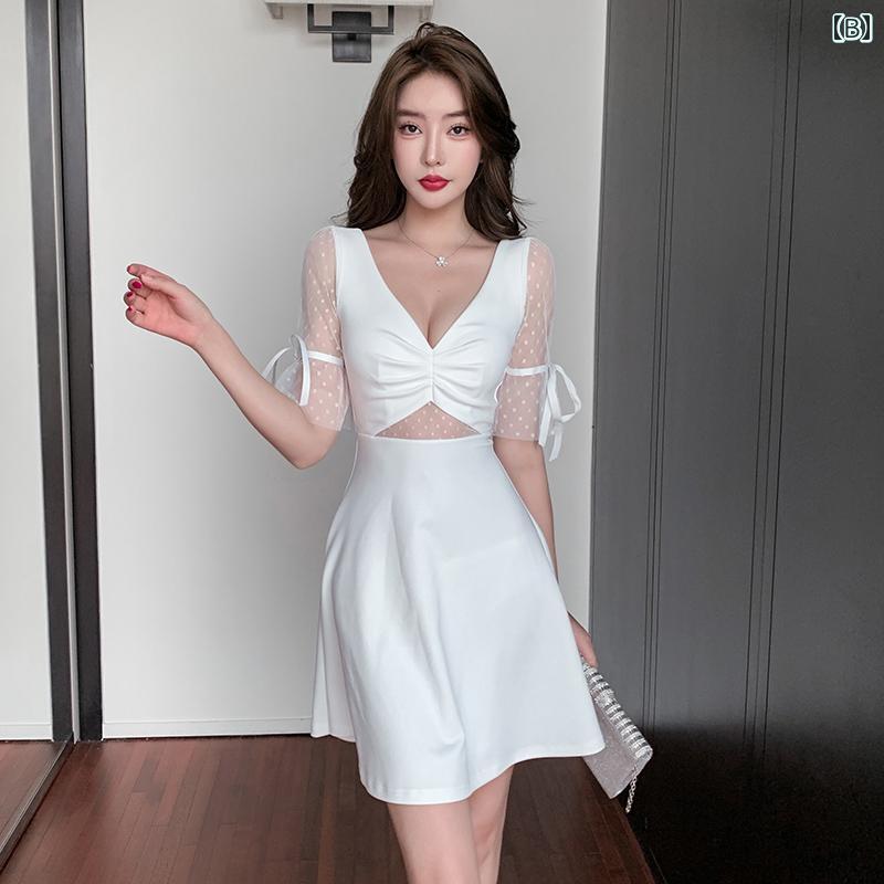 レディース チャイナ ドレス ガール 夏 小さめ フレッシュ 白 シフォン ドレス