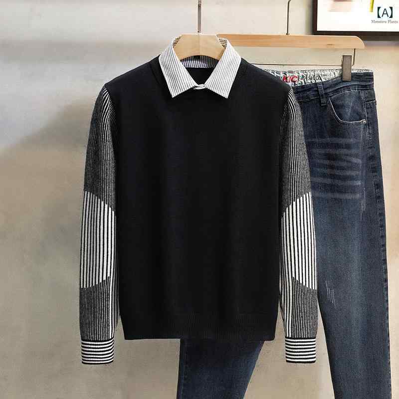 メンズ トップス シャツ 春秋 ハイエンド カラー セーター 暖かい シンプル プルオーバー