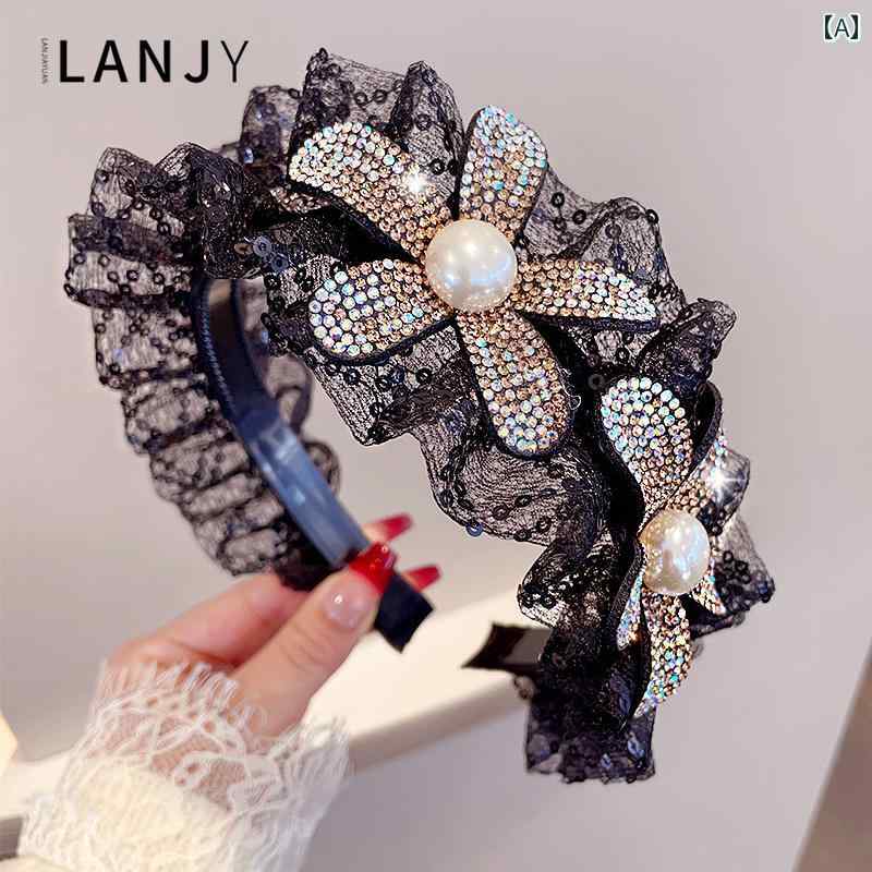 カチューシャ レース リボン パール ラインストーン ヘアバンド アクセサリー キラ...