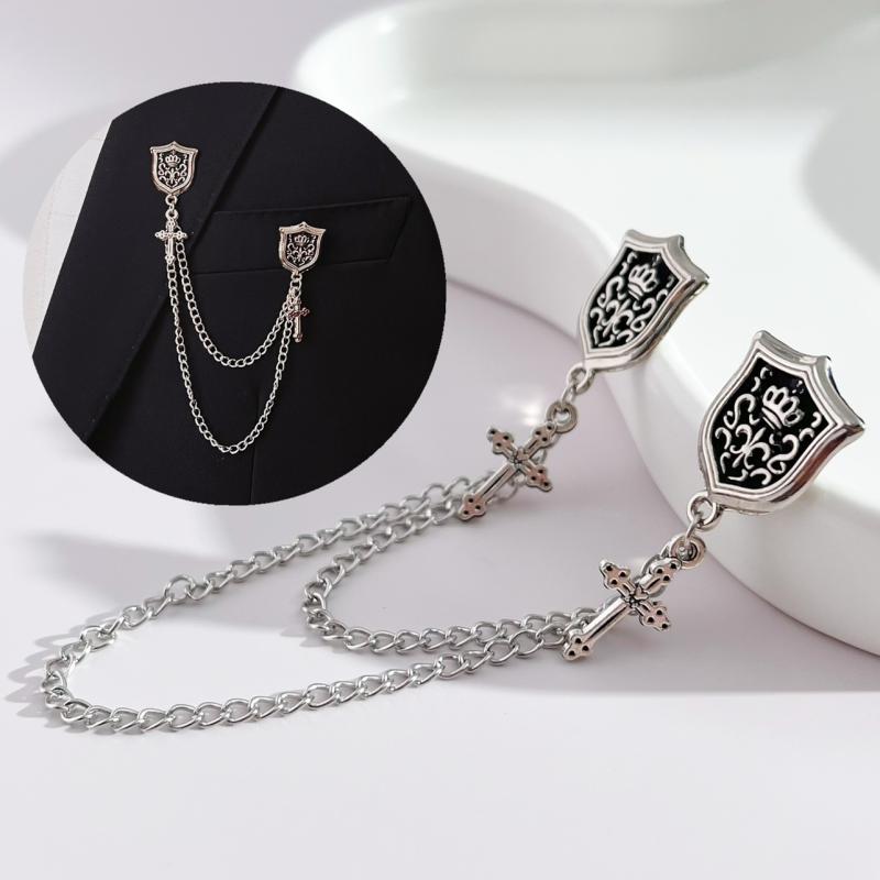 ピン メンズスーツ ブローチ チェーン バッジ シャツ クロス カラーピン アクセサリー コサージュ