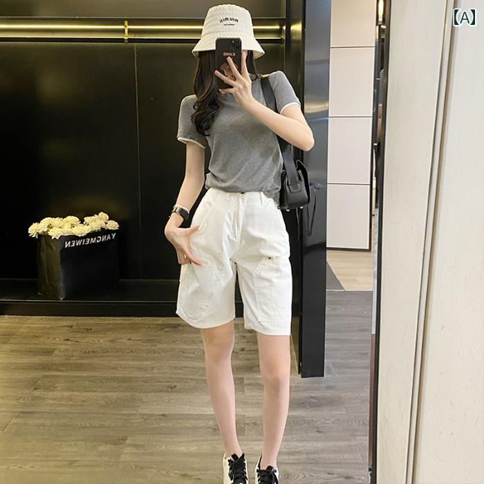 パンツ デニム レディース 女性 白 ストレート 薄手 デニムショートパンツ 夏 5 分 ハイウエスト ワイド レッグ 韓国 カジュアル