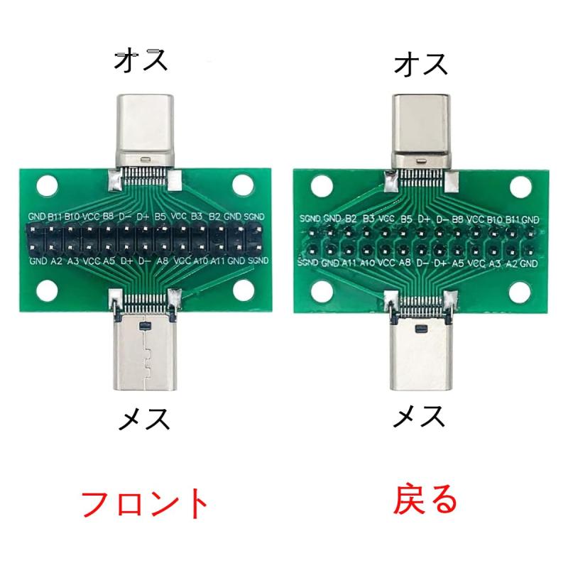 PENGLIN 2個 USB 3.1 Type-C オス-メステストボード PCBボード付き 24ピン2.54mm両面ソケット ピンヘッダーコネクタ付き データ線ケーブル転送用