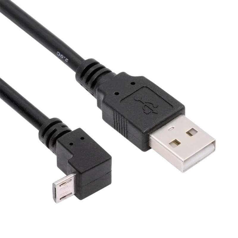 Cablecc 左 & 右角度 90 度 Micro USB 5 ピン - USB 2.0 データ充電ケーブル 電話 タブレット用 480Mbps 転送速度