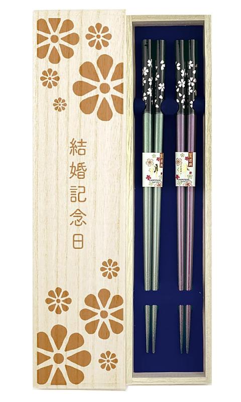 夫婦箸食洗銀舞桜緑紫デザイン桐箱・...