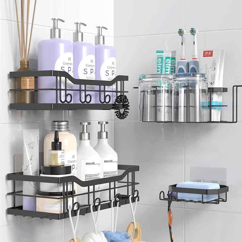 DOIOWN お風呂 ラック 浴室用ラック シャンプーラック 4段式 キッチン 洗面所 お風呂場 浴室 収納 壁掛け式 穴あけ不要 ステンレス 強力粘着固定 防錆 水切り 耐荷重15KG 石鹸置き 大容量 歯ブ