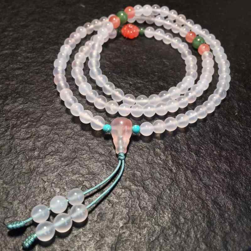 仏教念珠 数珠 天然石 ライチジェリー南紅瑪瑙 6mm 108玉 碧玉 ターコイズ 多重ブレスレット ロングネ..