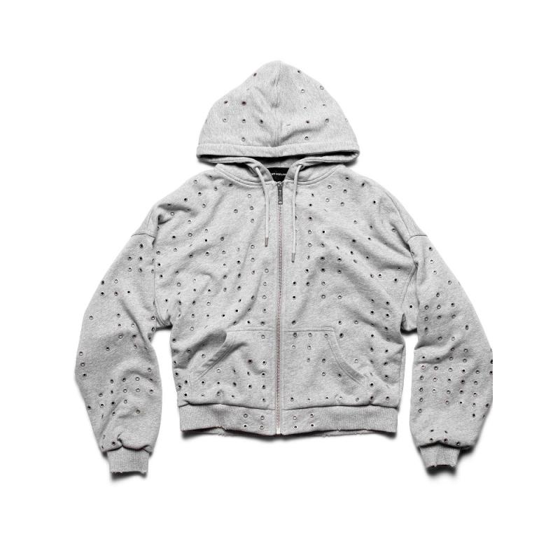 パーカー レディース 秋冬 ダメージ加工 オーバーサイズ ジップアップ フード 長袖 ミドル丈 ヒップホップ ストリート系 欧米スタイル ポリエステル 中厚手 カジュアル パンクテイスト(4)