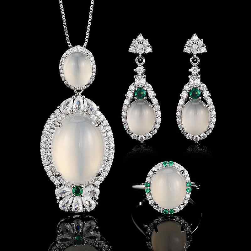 アクセサリーセット レディース 銅製 瑪瑙 天然石 白 高級感 エレガント レトロ オーバル 楕円形 水波..