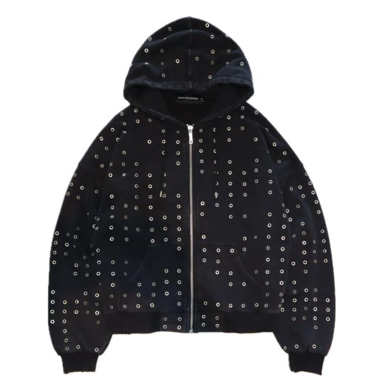 パーカー レディース セットアップ 秋冬 ゴシック ダメージ加工 フード付き スウェット 大きいサイズ ..