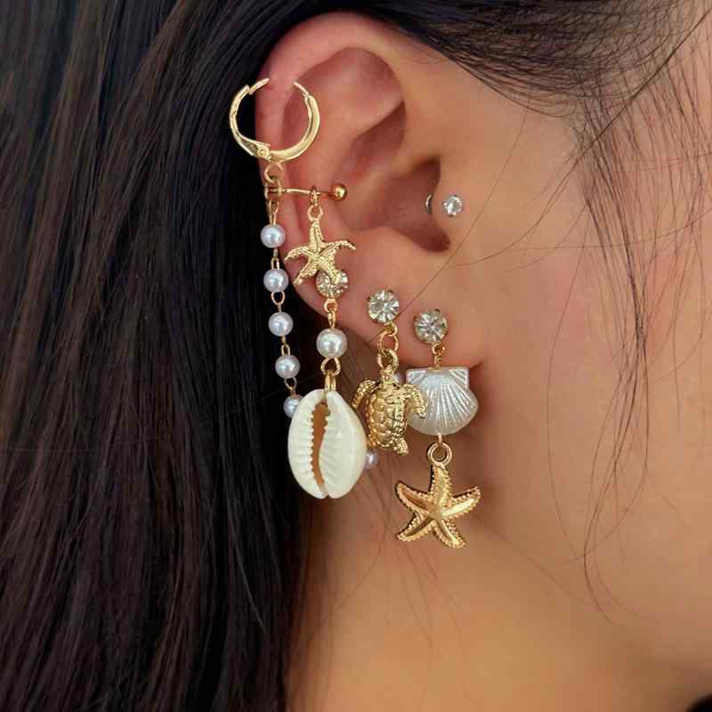ピアス イヤリング レディース 電気メッキ加工 フェイクパール マリンテイスト ヒトデ ウミガメ シェル..