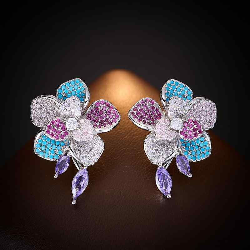 ピアス レディース 多層 立体 ジルコニア フルパヴェ 花 フラワー S925シルバーポスト 高級感 上品 エ..