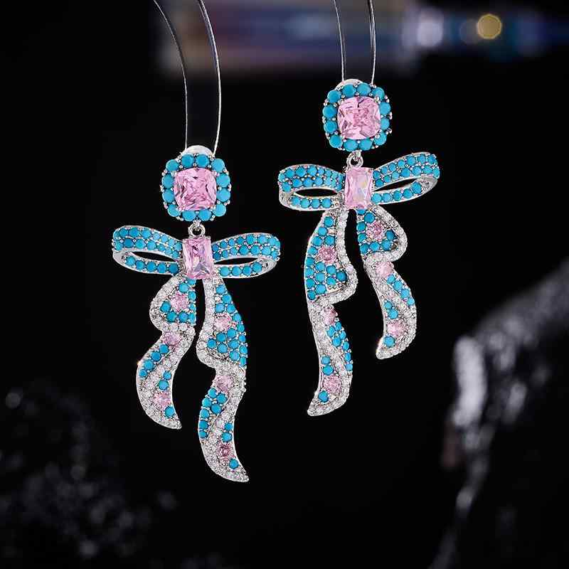 Other , Materials - ピアス レディース 女性用 上品 高級感 揺れる リボン ドロップ ジルコニア S925銀ポスト エレガント フェミニン 華やか 大人可愛い パーティー 二次会 お呼ばれ オフィス カジュアル 通勤 プレゼント ギフト 電気メッキ加工