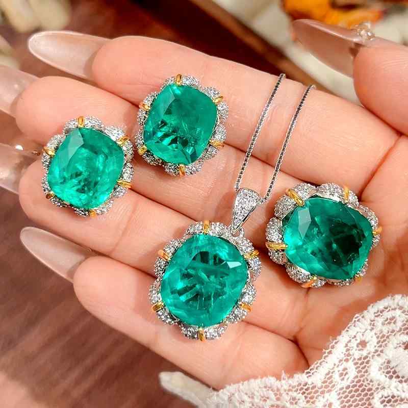 ジュエリー セット レディース 銅製 鍍金 人工宝石 ネックレス 指輪 ピアス イヤリング 蓮 ロータス モチーフ ミュゾーグリーン 豪華 エレガント 欧米風 ファッション 通勤