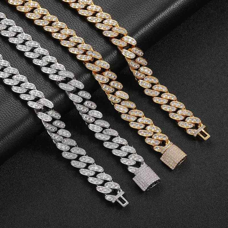 ネックレス メンズ ブレスレット セット ヒップホップ キューバンチェーン 12mm 幅 1連ジルコニア スナップバックル アクセサリー 欧米風 ファッション 銅製 ストリート カジュアル 結婚式 パーティー ギフト ラッパー ダンサー