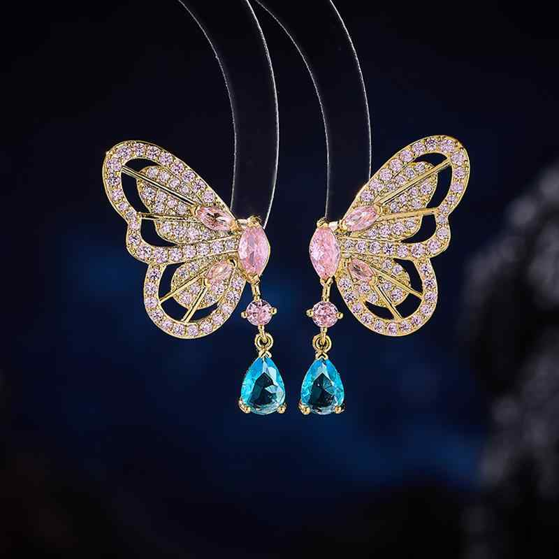 Cubic Zirconia - ピアス レディース S925 シルバーポスト 高級感 ドロップ バタフライ 個性的デザイン おしゃれ 通勤 上品 かわいい 軽やか ラグジュアリー ゴールド シルバー 電気メッキ加工 銅製