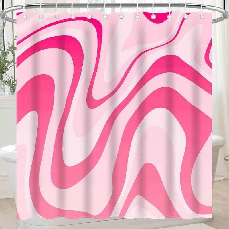 シャワーカーテン ピンク かわいい ウェーブ柄 スパイラル 抽象アート風 防水 バスルーム 浴室用 ポリ..