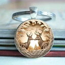 キーホルダー 森の小鹿デザイン 丸型 ガラス 亜鉛合金ペンダントトップ バッグチャーム 小物アクセサリー モダン シンプル スタイル プレゼント ギフト 誕生日...